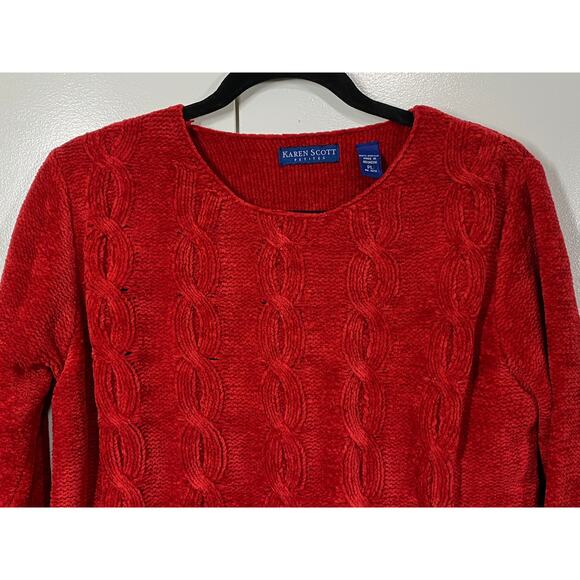 Karen Scott Petites Round Neck Cable Knit Red Acrylic Sweater Size PL - Picture 2 of 8